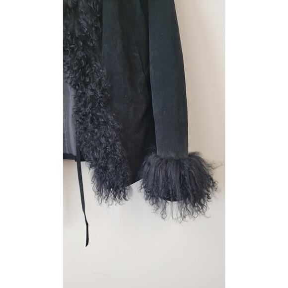 Black Genuine Suede & Fur Trim 70s Glam Whimsygoth Festival Coat - Picture 8 of 16